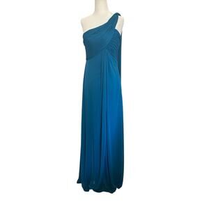Alex Evenings One-Shoulder Empire-Waist Gown Light Blue